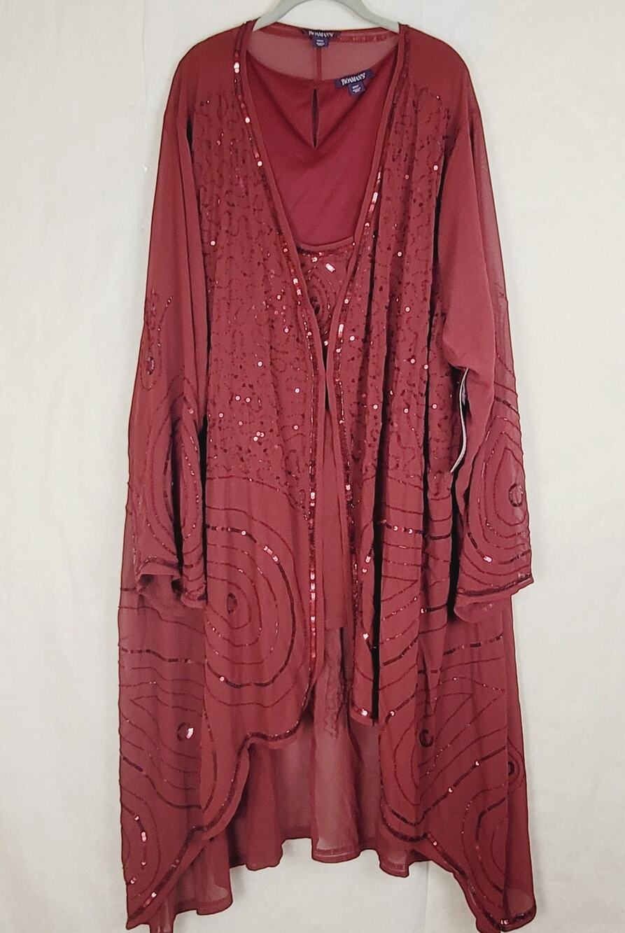 New Roamans maroon red sheer sequined jacket and tank set size 40W Glam Flowy